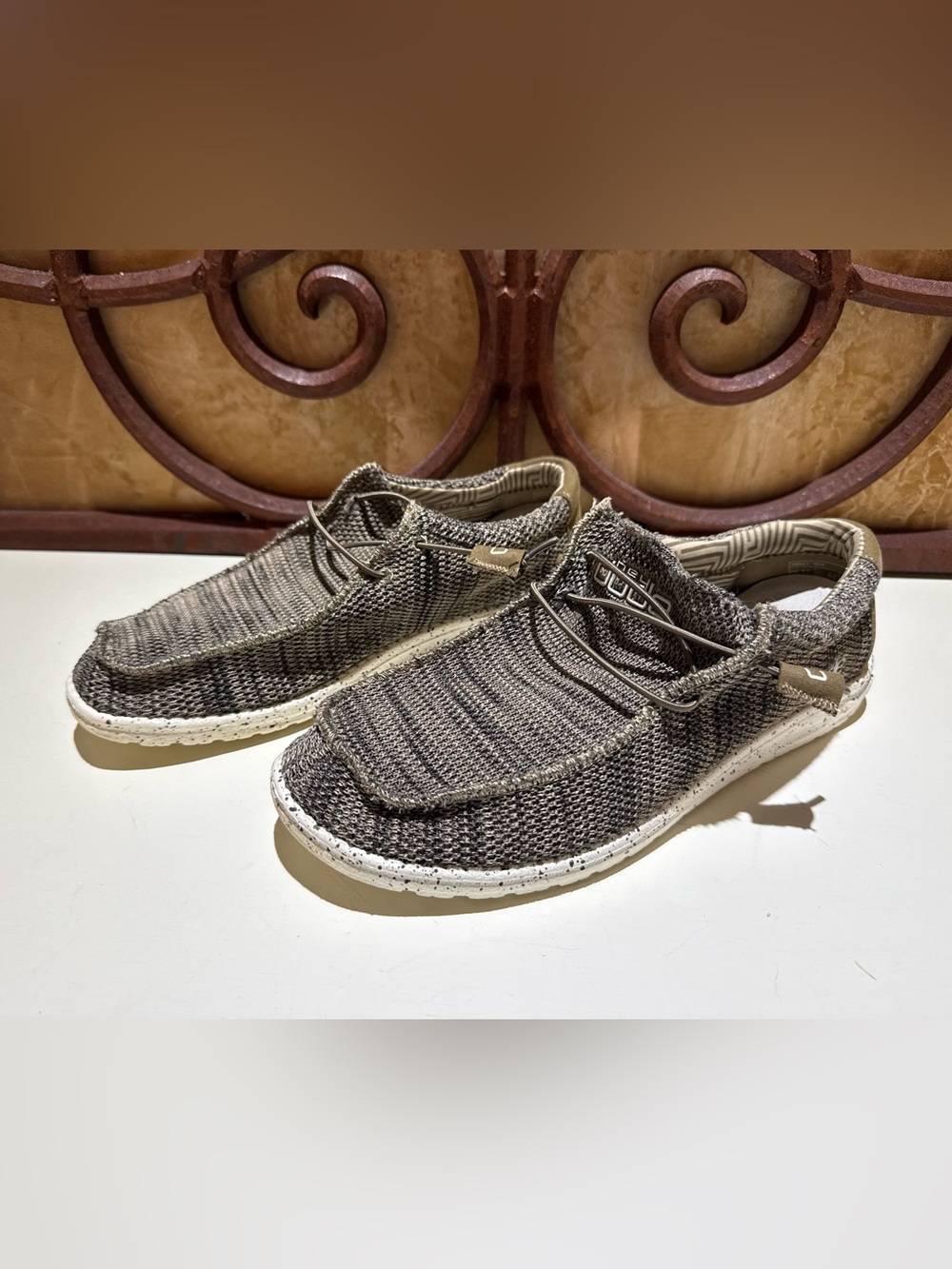Hey Dude Men’s Wally Knit Slip-On Loafers in Brown and Gray